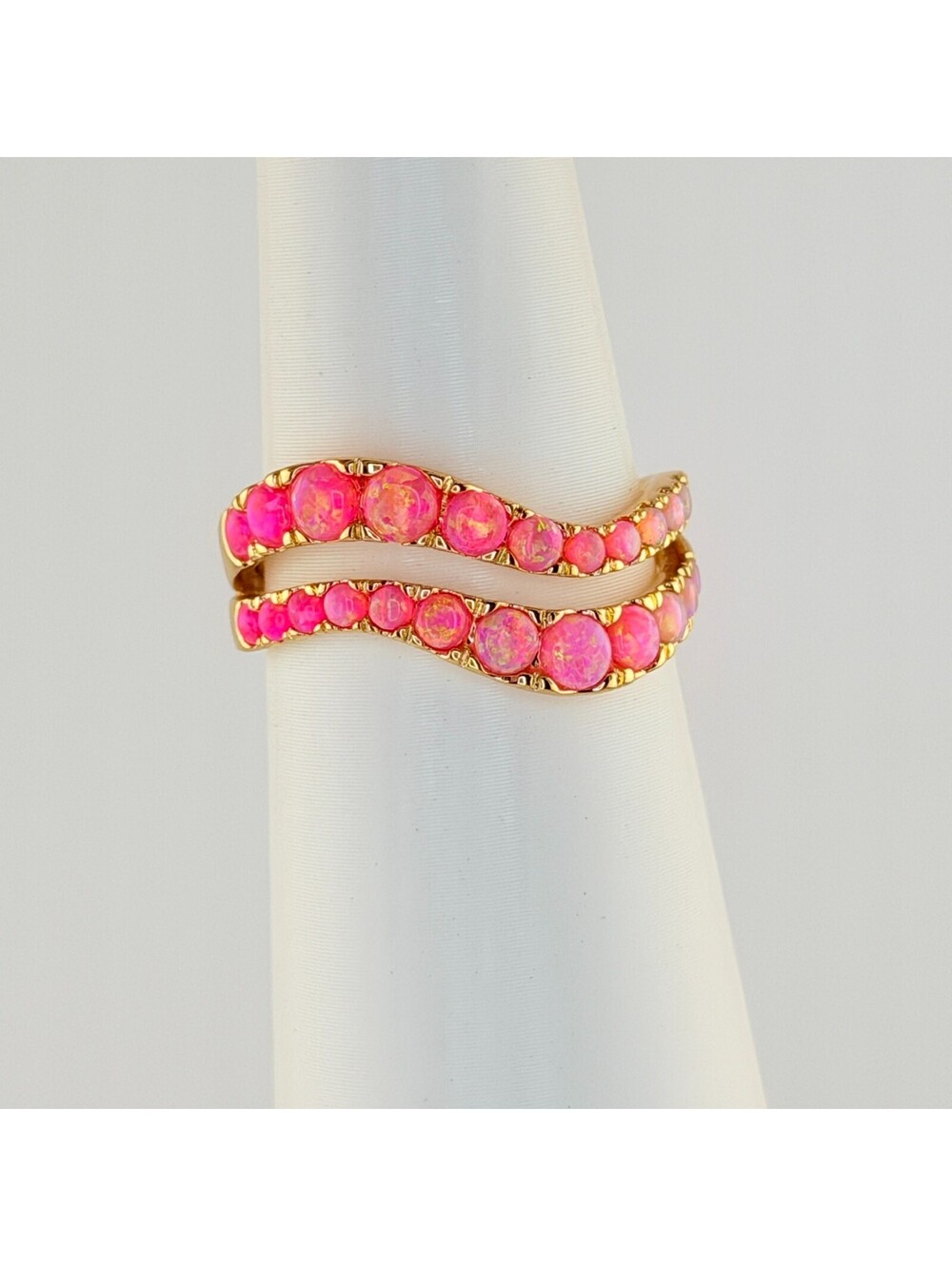 Bomb Party October 2026 Sz 9 "Waves Of Glam" Pink Fire Opal on Yellow Gold